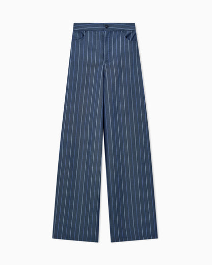 Trousers in jacquard striped denim with a wide leg