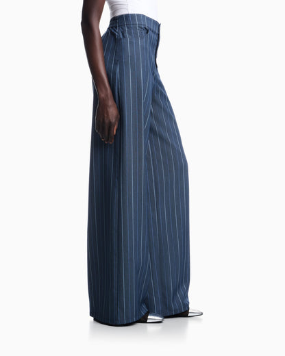 Trousers in jacquard striped denim with a wide leg