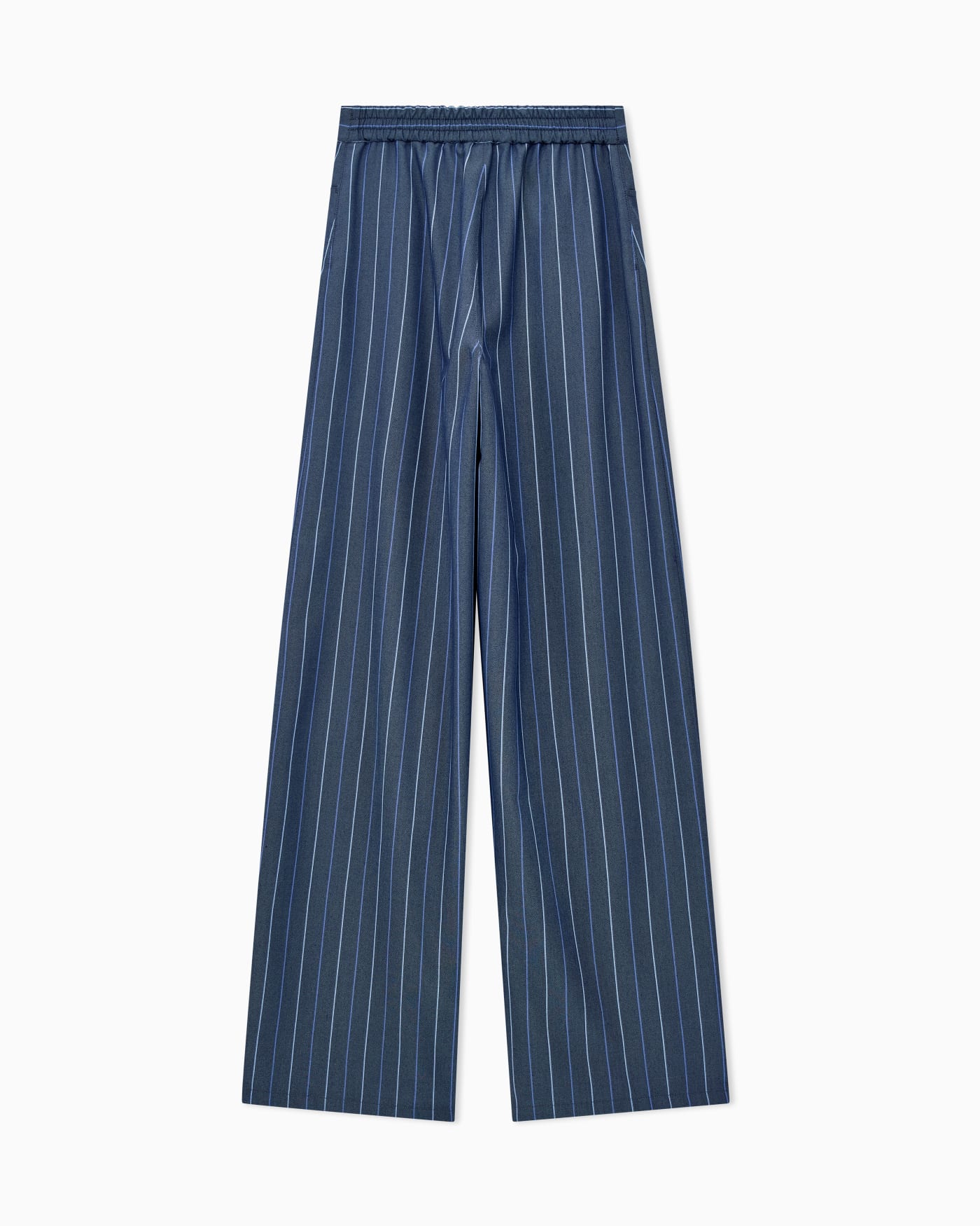 Trousers in jacquard striped denim with a wide leg