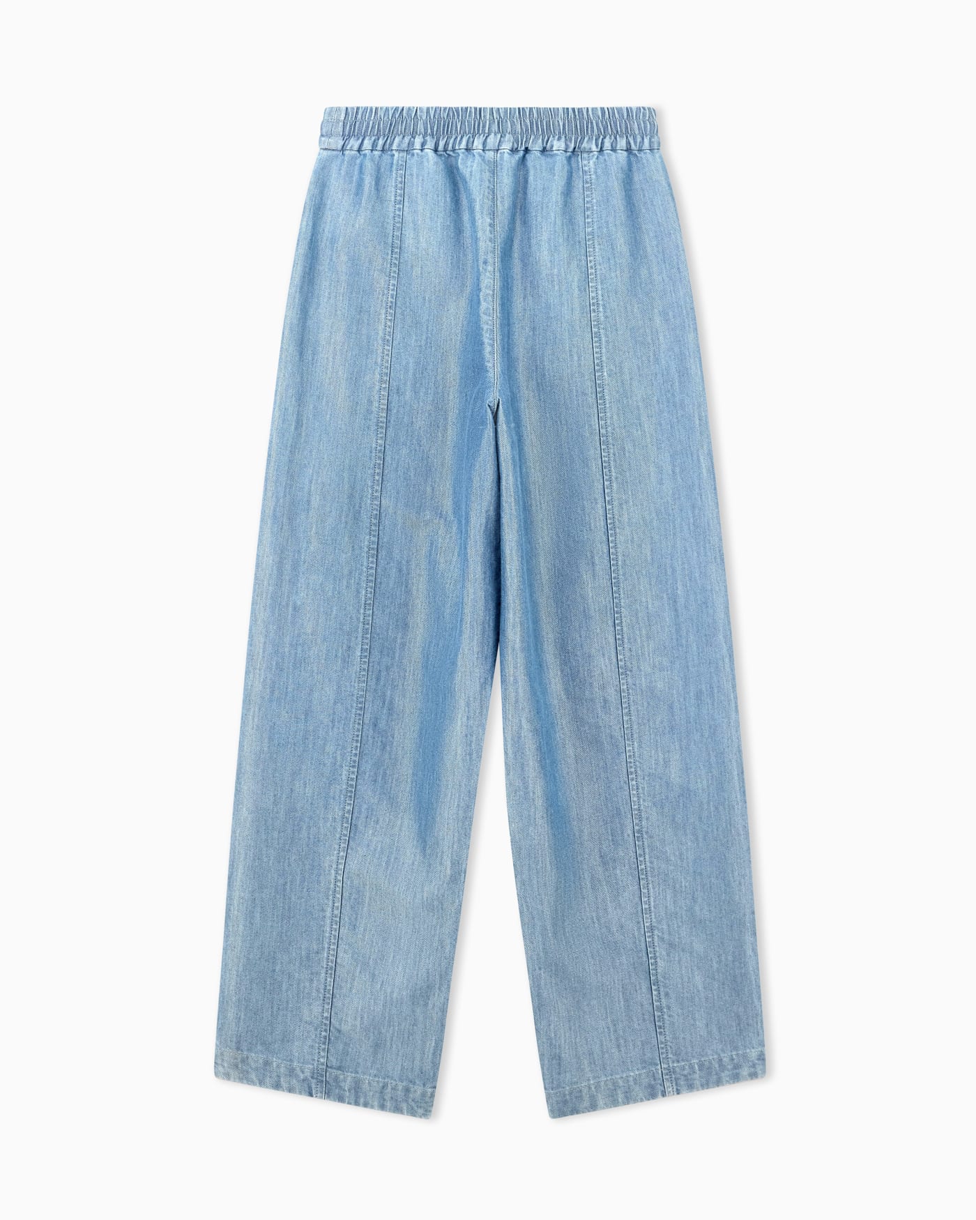 Wide-leg metal-look denim trousers with an elastic waist