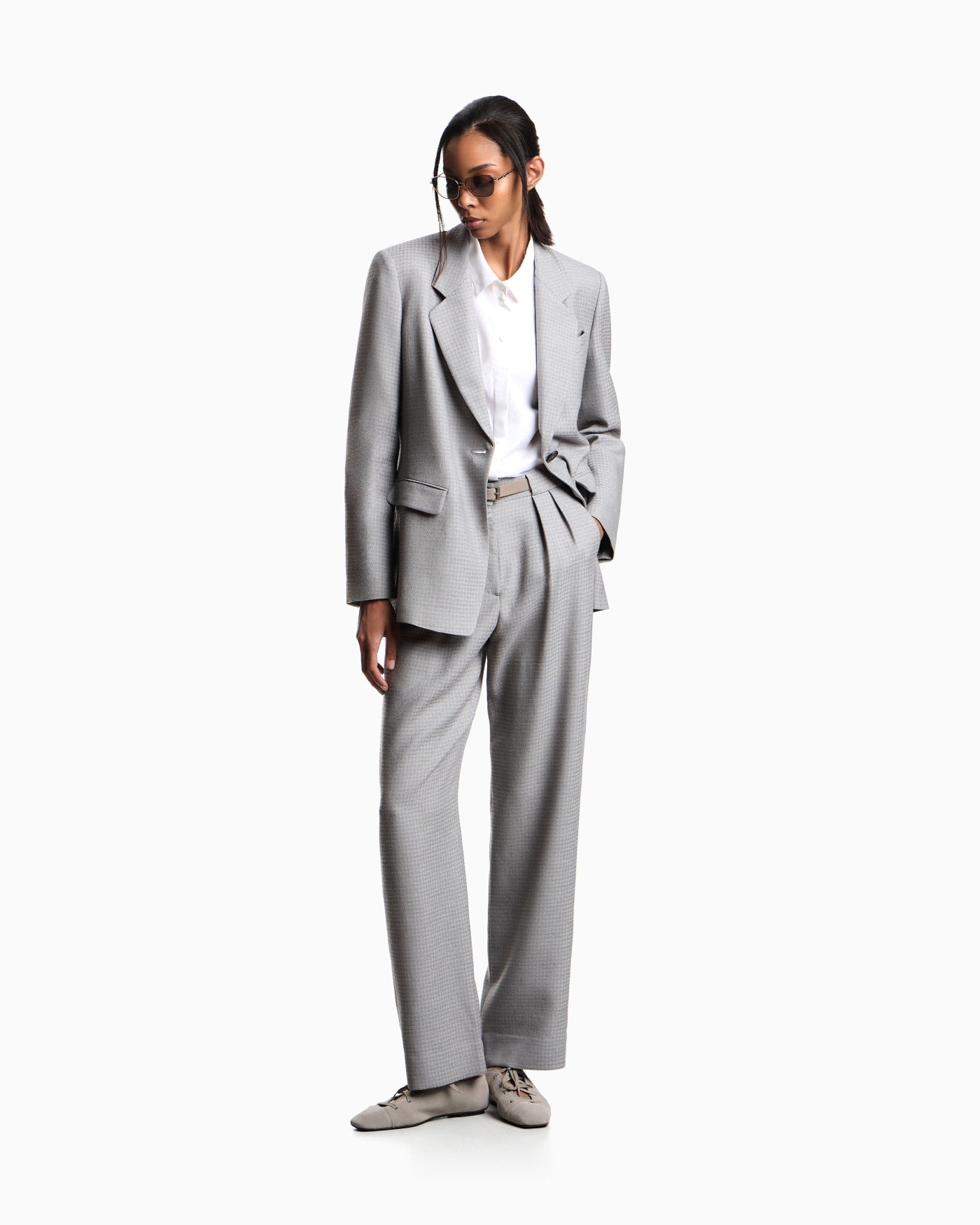 High-waisted trousers in houndstooth viscose and wool