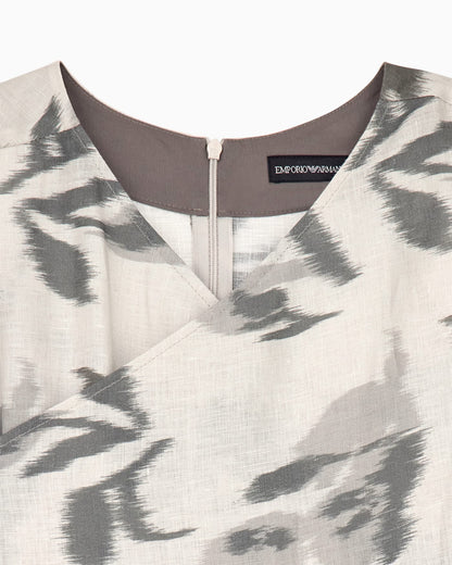 Linen top with a chiné flower print and concealed back zip