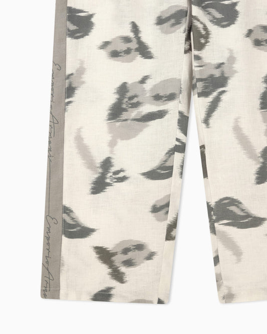 Regular fit linen trousers with chiné flower print