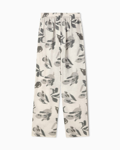 Regular fit linen trousers with chiné flower print