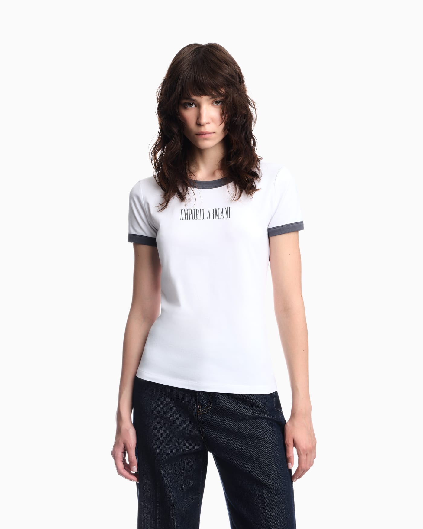 Cotton jersey T-shirt with front logo and contrasting trim