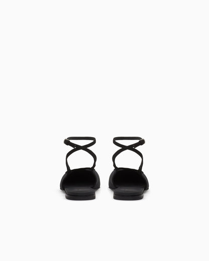 Mesh and suede flat sandals with a mirrored cap toe