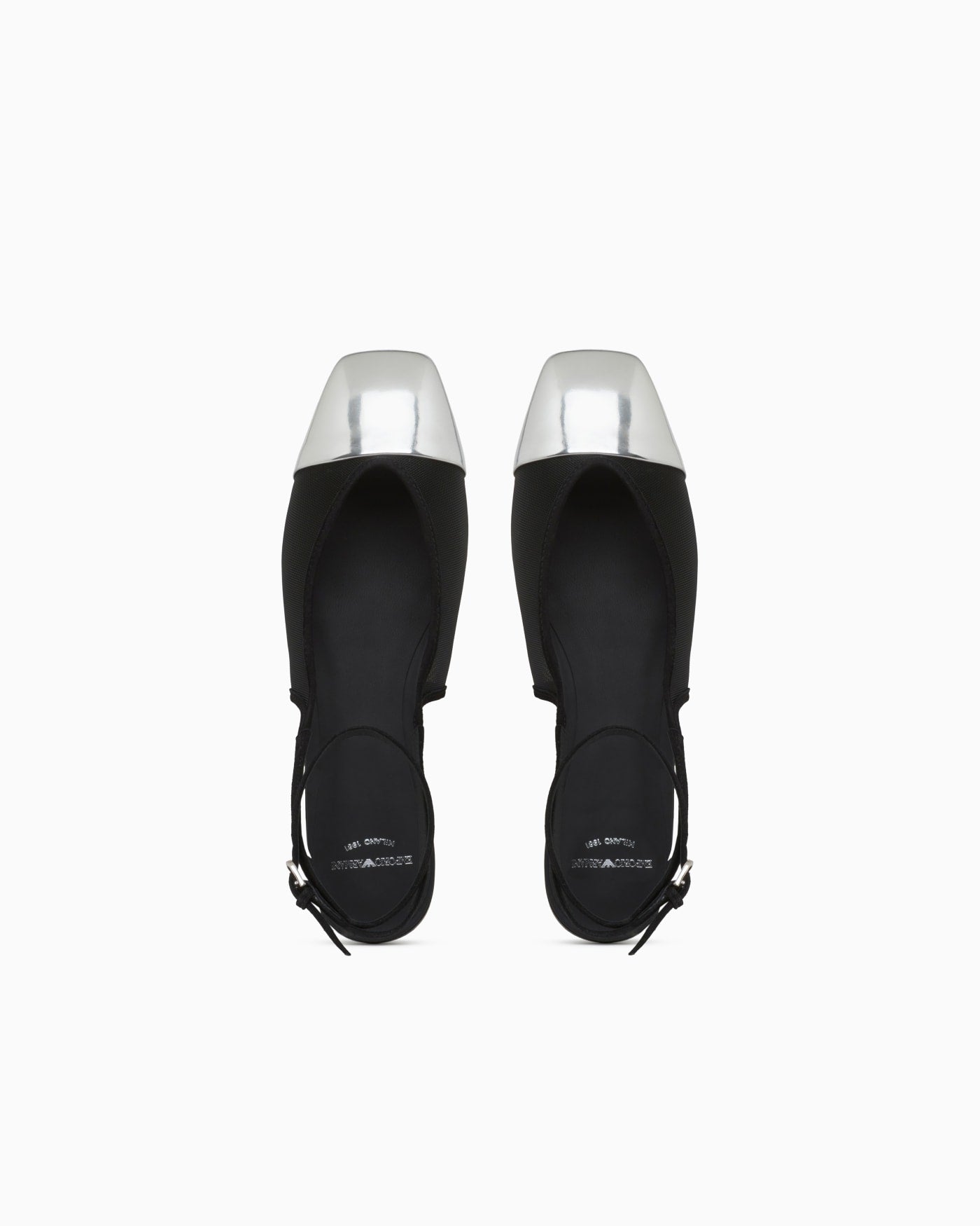 Mesh and suede flat sandals with a mirrored cap toe