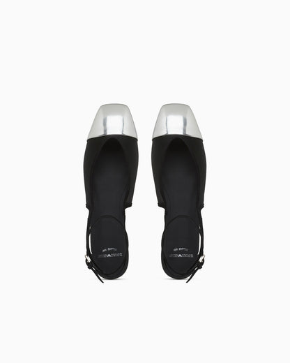 Mesh and suede flat sandals with a mirrored cap toe