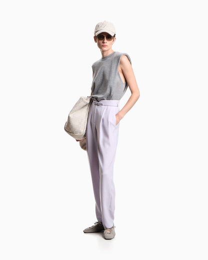Sleeveless crew neck virgin wool top with padded shoulders