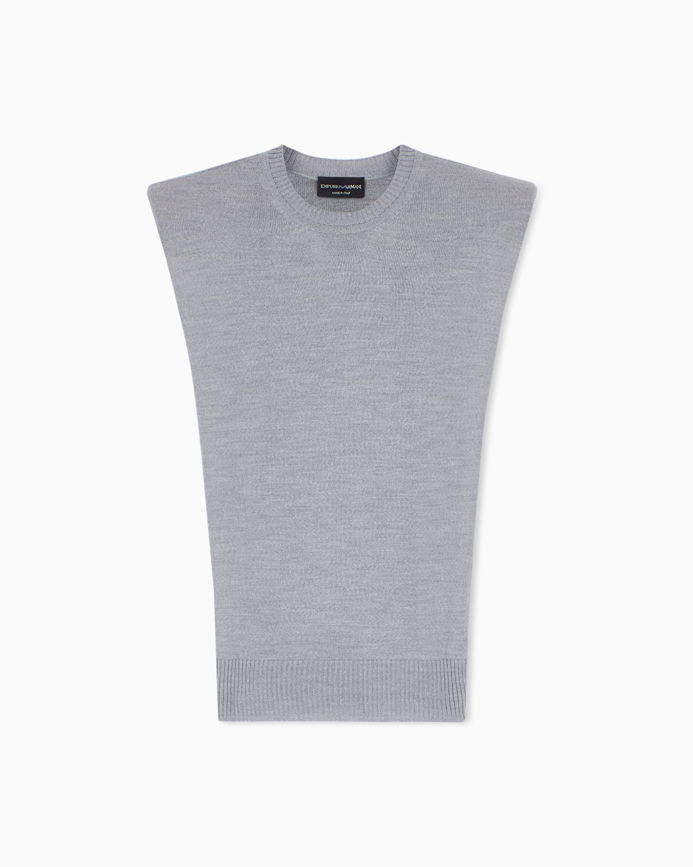 Sleeveless crew neck virgin wool top with padded shoulders