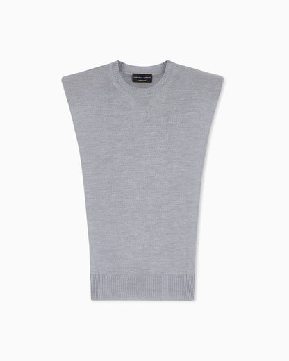 Sleeveless crew neck virgin wool top with padded shoulders