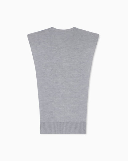 Sleeveless crew neck virgin wool top with padded shoulders