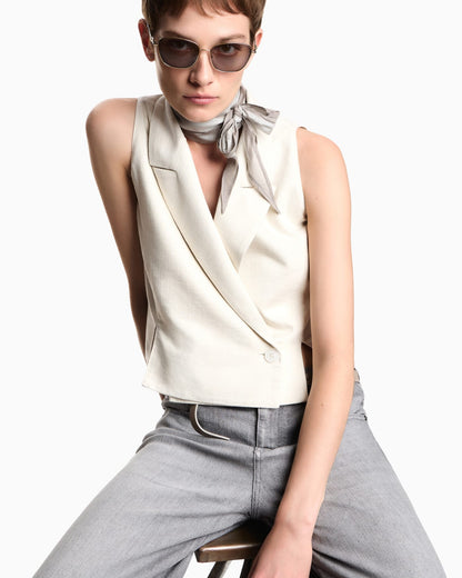 Waistcoat in cotton and viscose Lurex drill with lapels