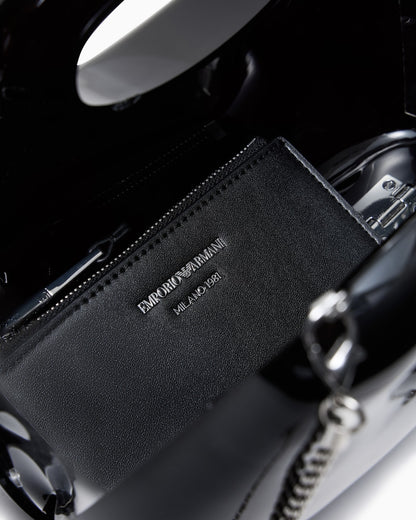 Shiny PVC clutch bag with shoulder strap
