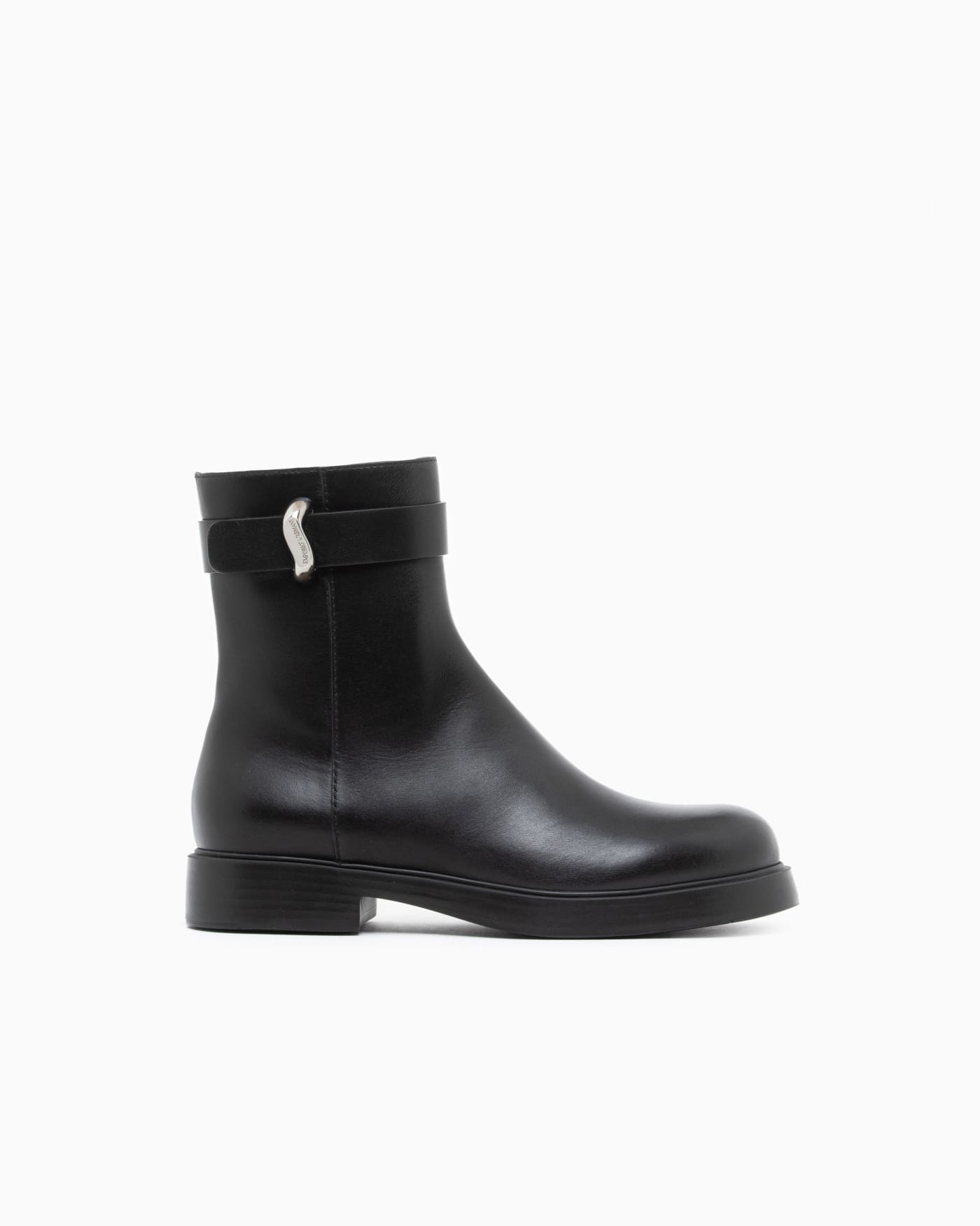 Leather ankle boots with side zip and buckled strap