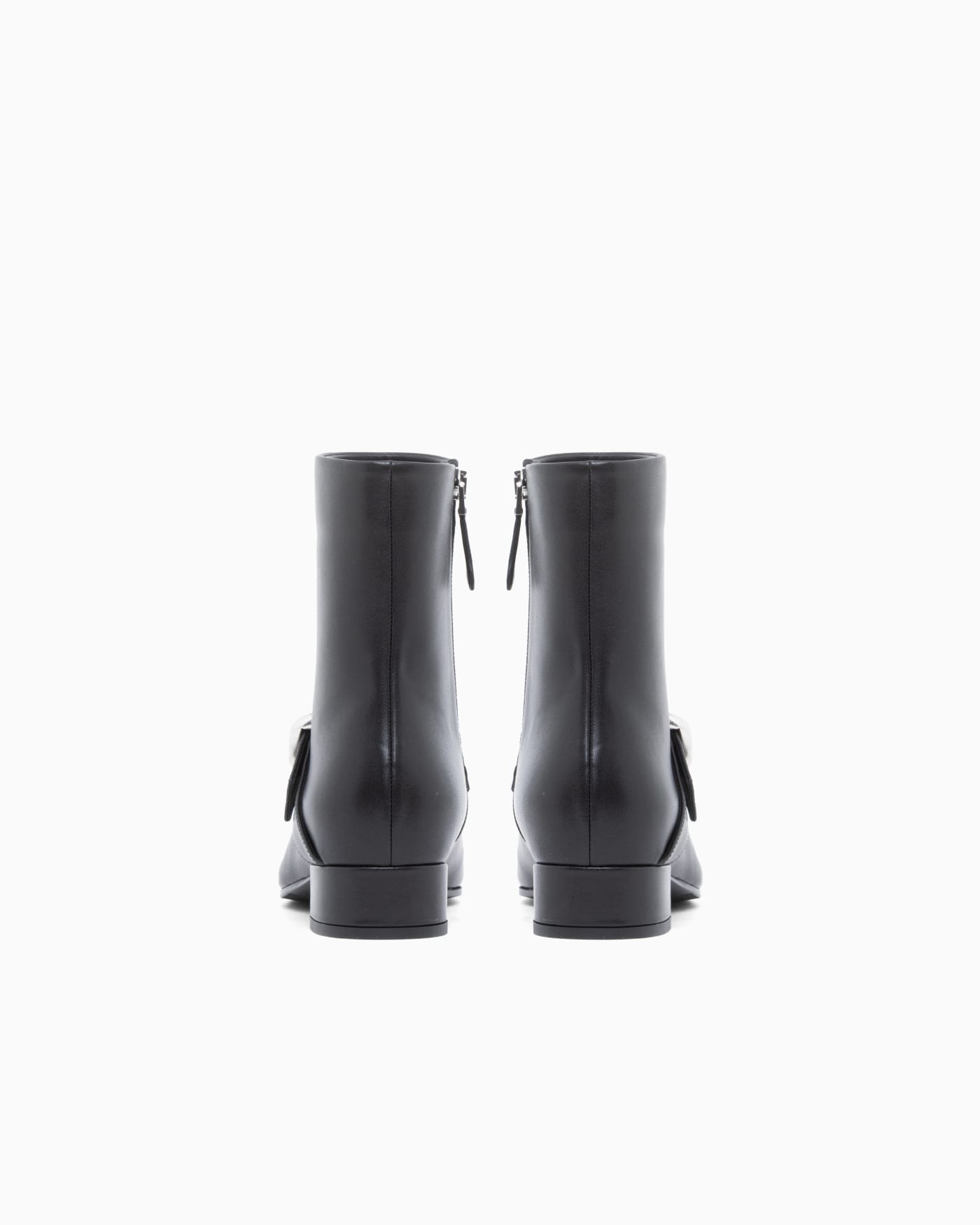 Nappa leather ankle boots with a side zip and metal buckle