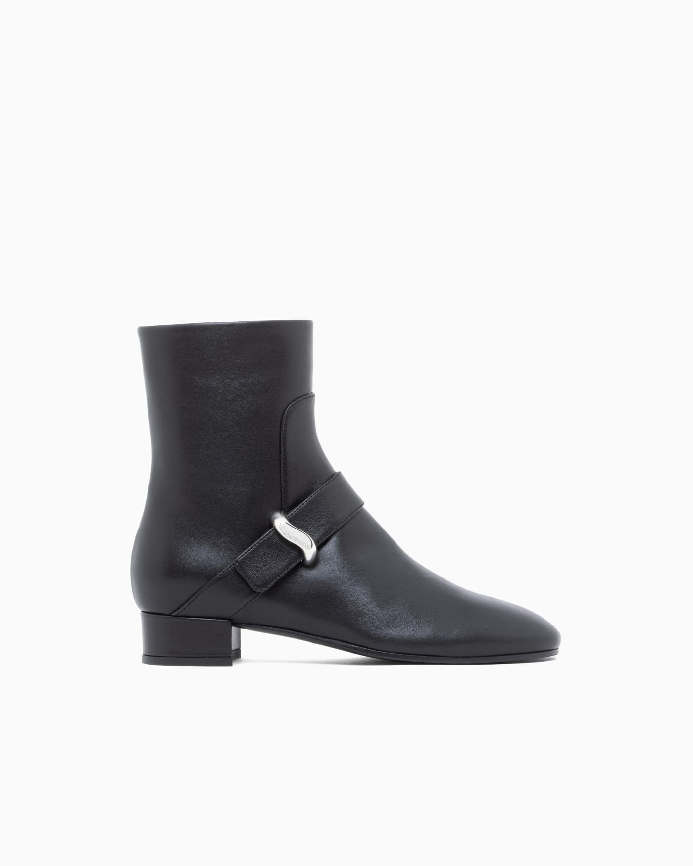 Nappa leather ankle boots with a side zip and metal buckle