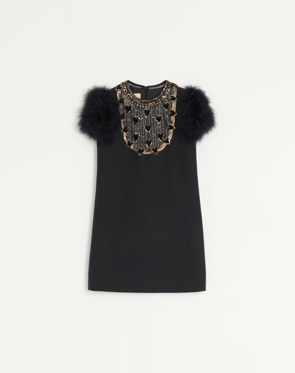 Embroidered Crepe Couture Short Dress