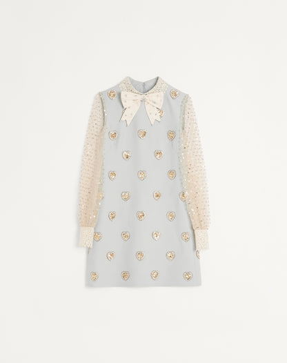 Embroidered Crepe Couture Short Dress