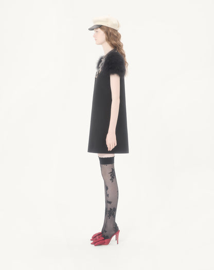 Embroidered Crepe Couture Short Dress