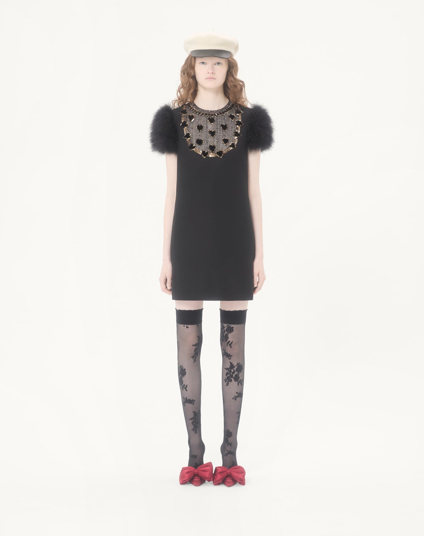 Embroidered Crepe Couture Short Dress