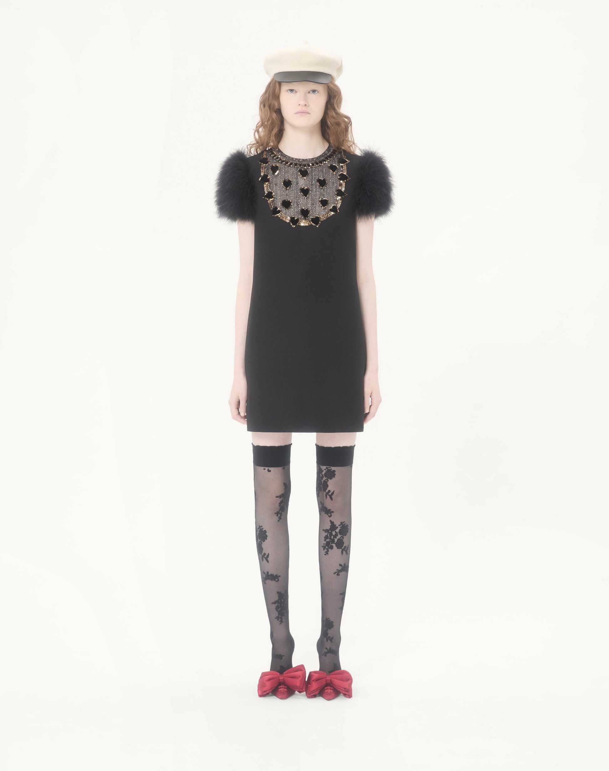 Embroidered Crepe Couture Short Dress