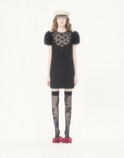 Embroidered Crepe Couture Short Dress