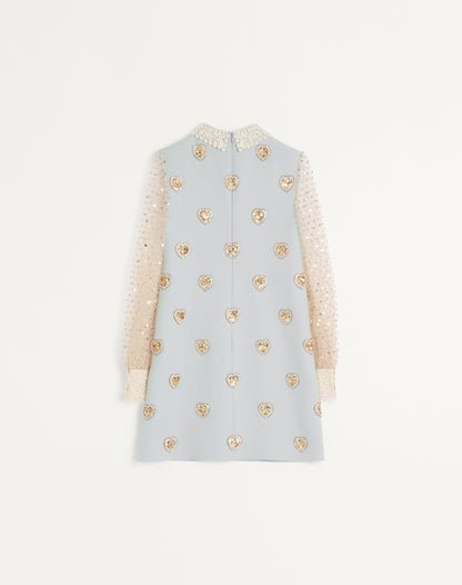 Embroidered Crepe Couture Short Dress