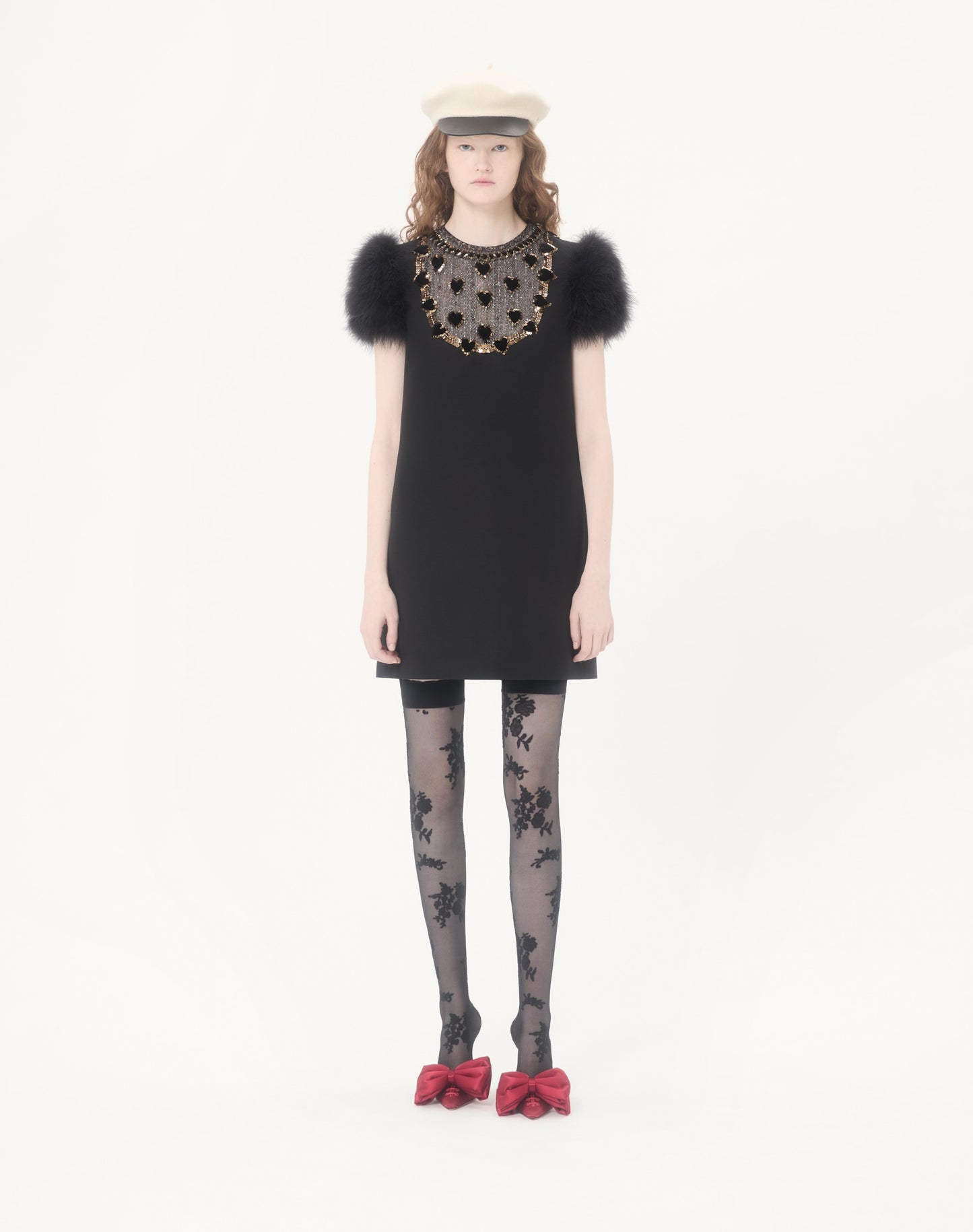Embroidered Crepe Couture Short Dress
