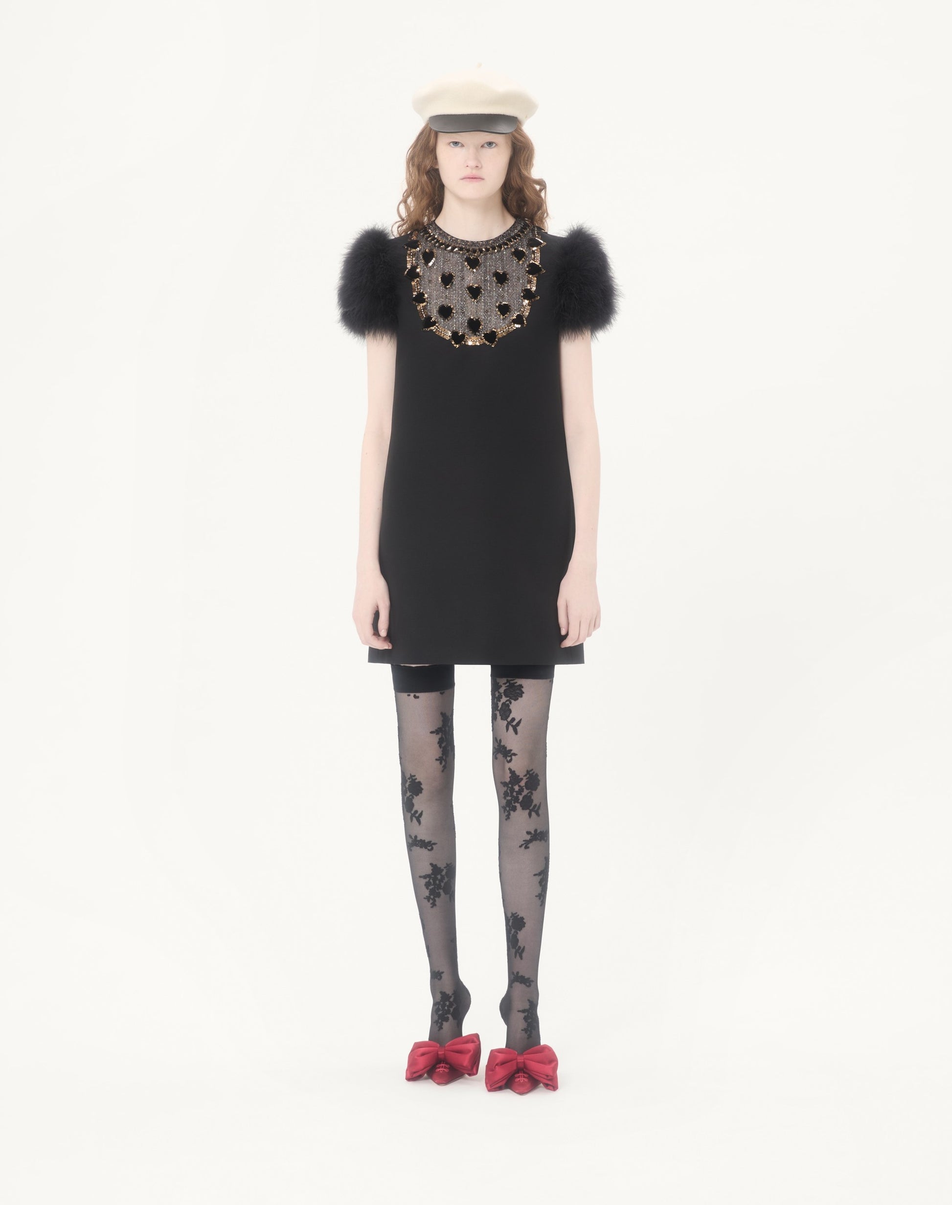 Embroidered Crepe Couture Short Dress