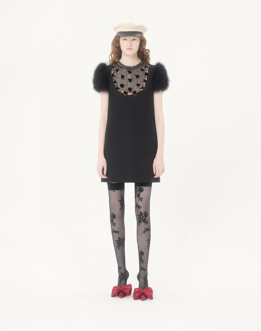 Embroidered Crepe Couture Short Dress