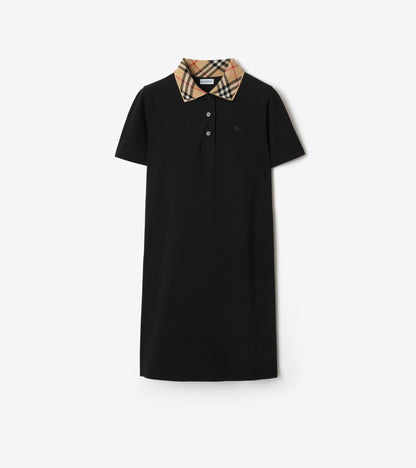 Check Collar Cotton Polo Shirt Dress in Posy pink