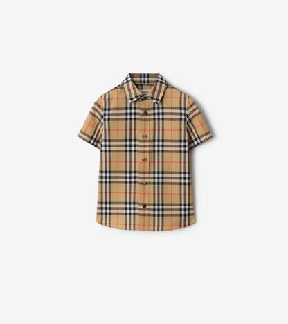 Check Cotton Shirt in Sand beige