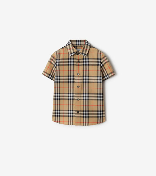 Check Cotton Shirt in Sand beige