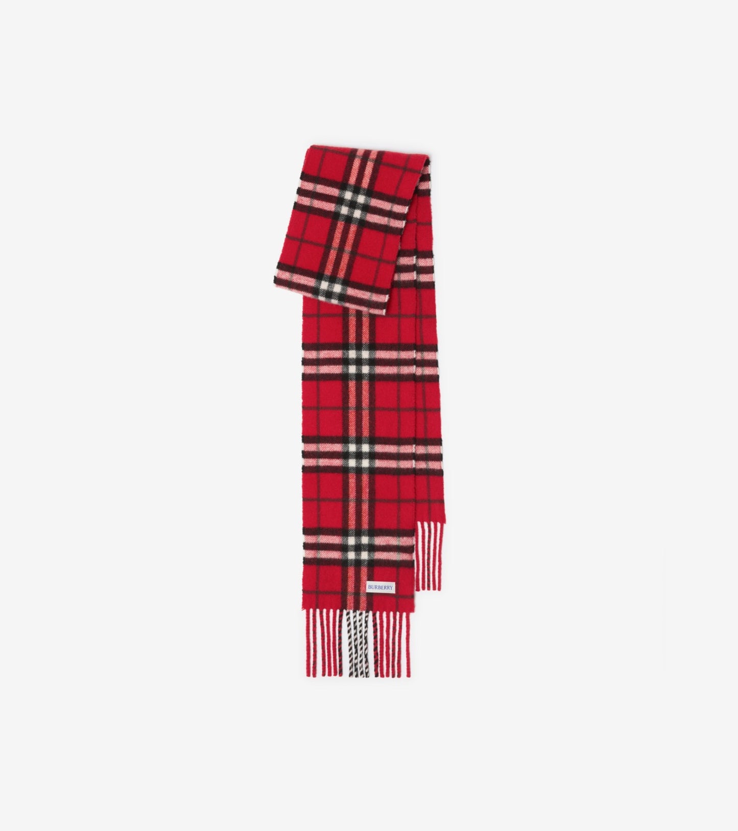 Narrow Check Cashmere Scarf in Post red