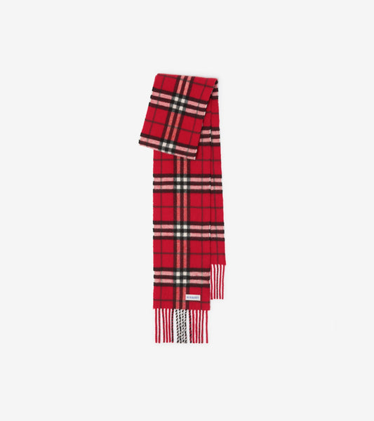 Narrow Check Cashmere Scarf in Post red
