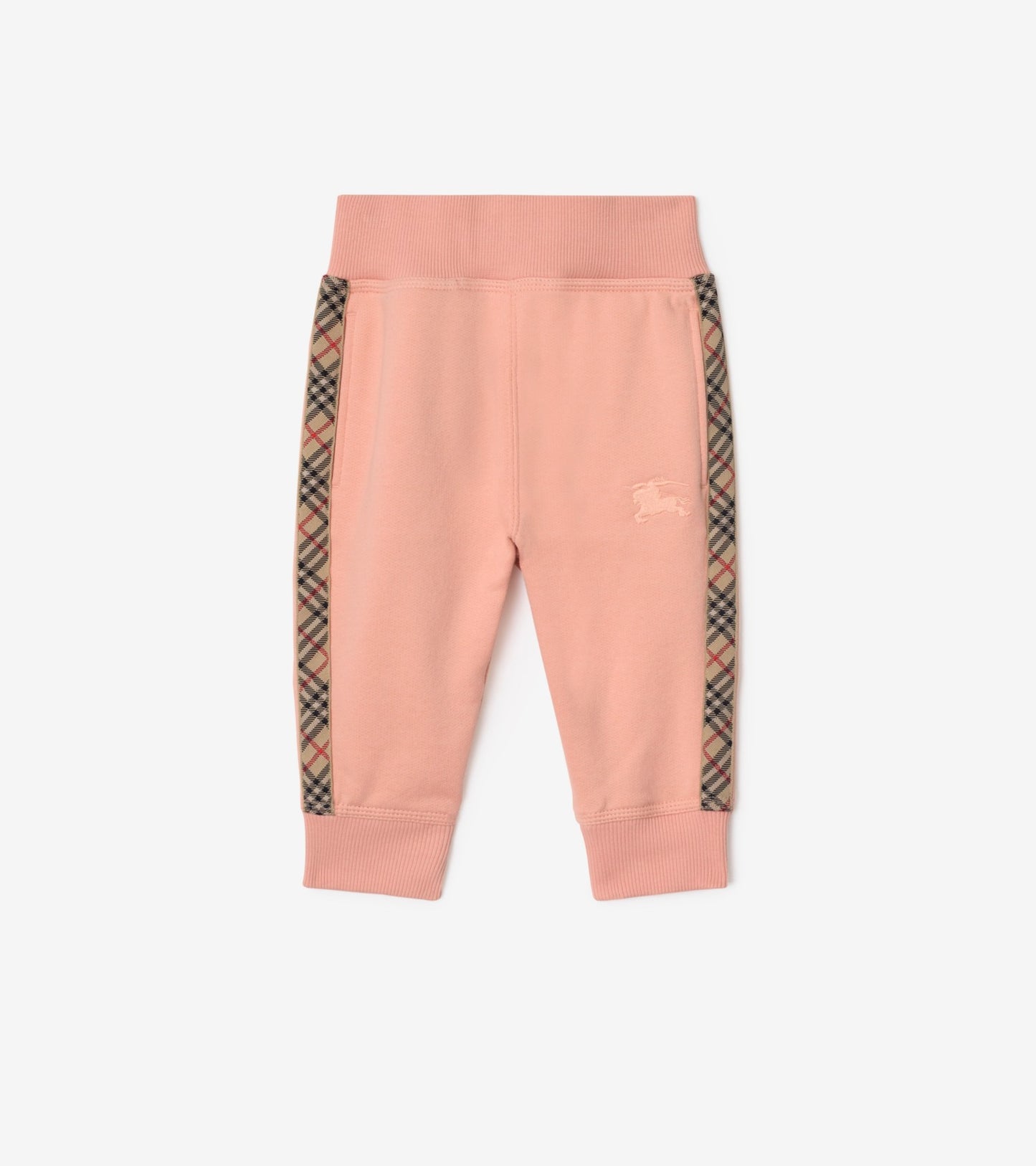 Check Trim Cotton Jogging Pants in Slipper pink