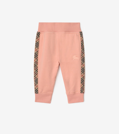 Check Trim Cotton Jogging Pants in Slipper pink