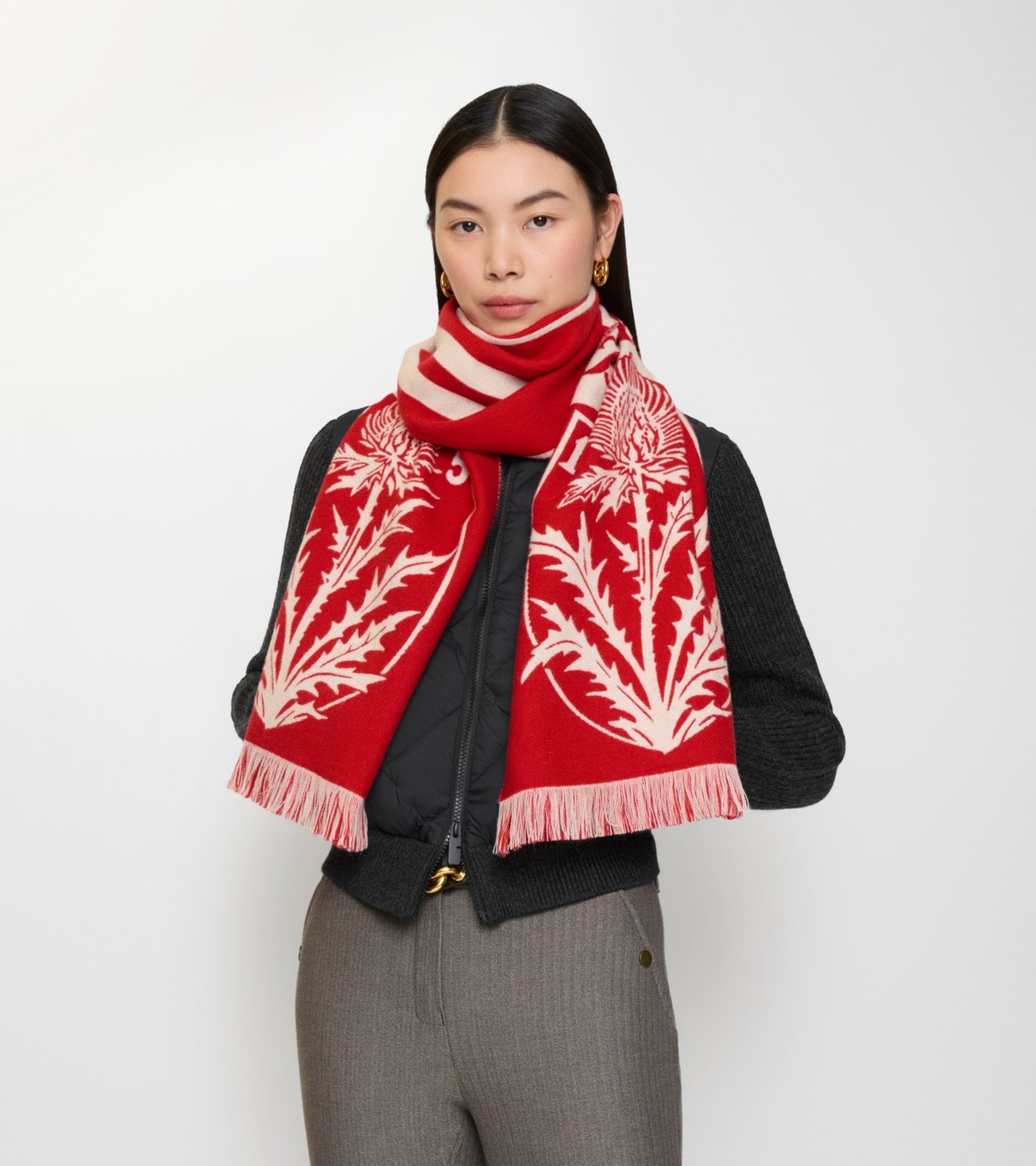 Thistle Shield Wool Scarf in Poppy red