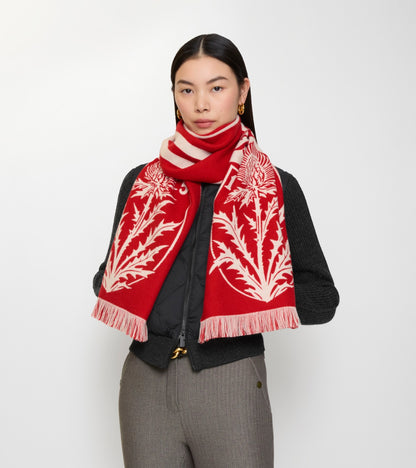 Thistle Shield Wool Scarf in Poppy red