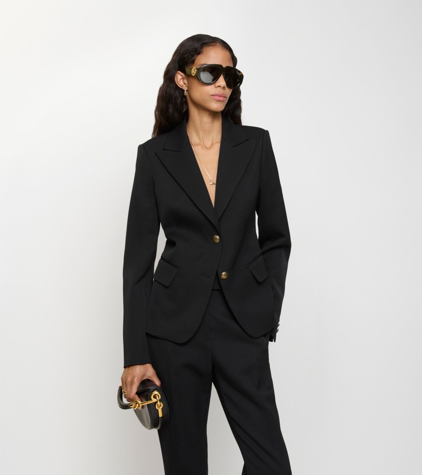 Grain de Poudre Wool Tailored Jacket in Black