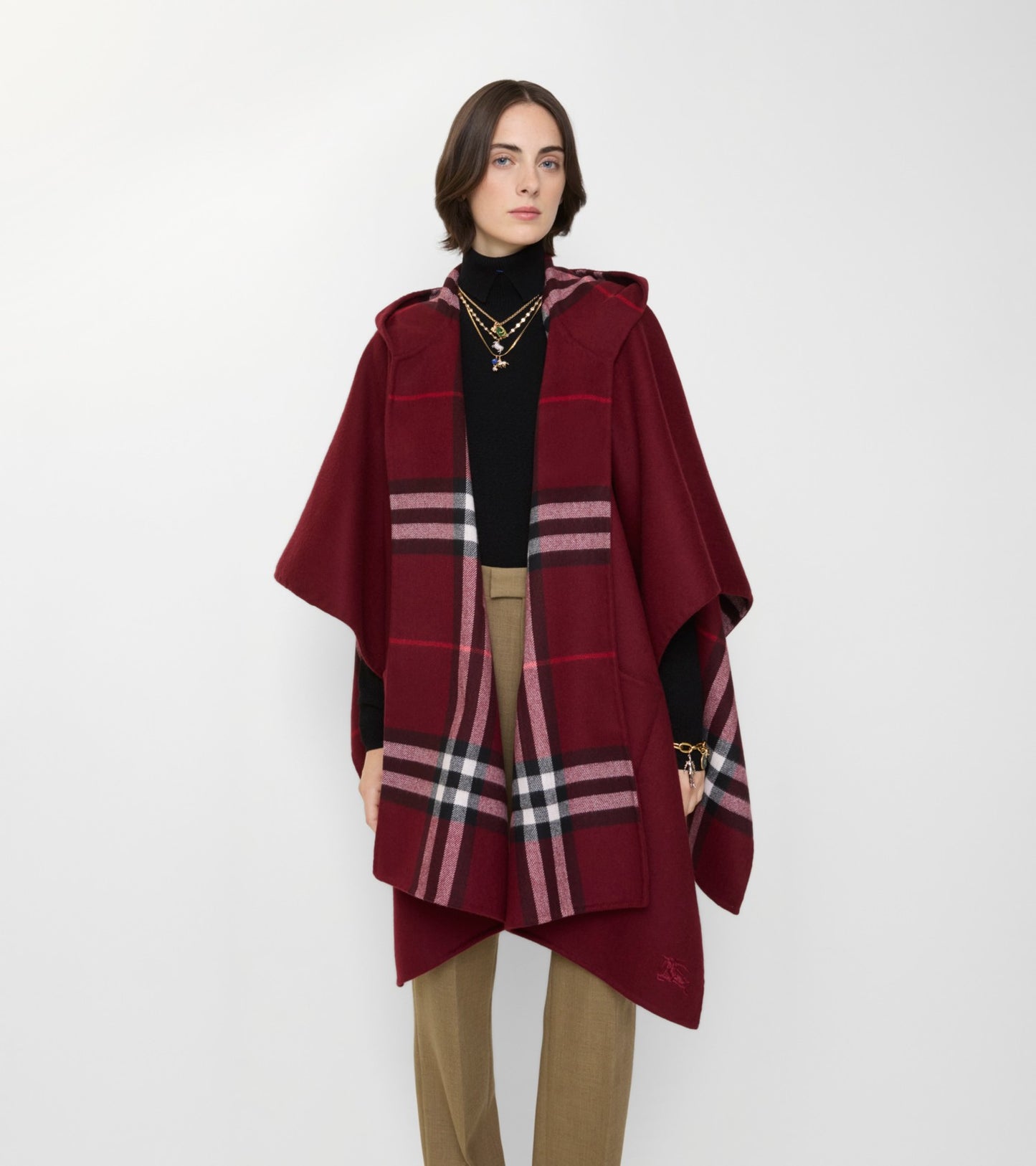 Cashmere Hooded Cape in Oxblood red