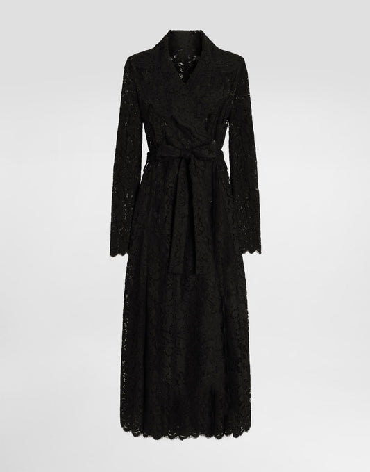 Long double-breasted cordonetto lace coat