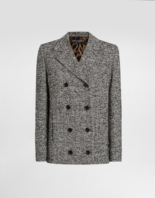 Short double-breasted coat in dotted wool blend