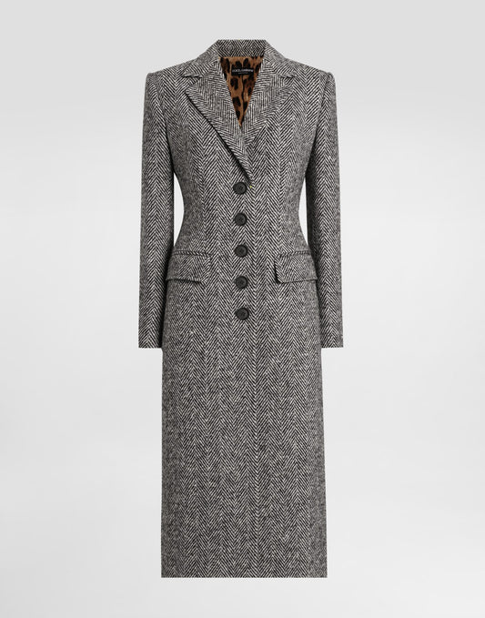Single-breasted coat in wool chevron