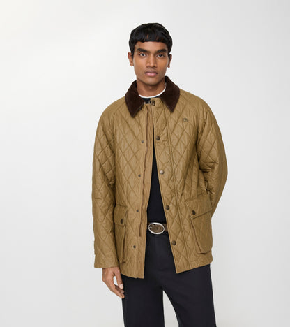 Quilted Coated Cotton Barn Jacket in Walrus brown/hemlock beige