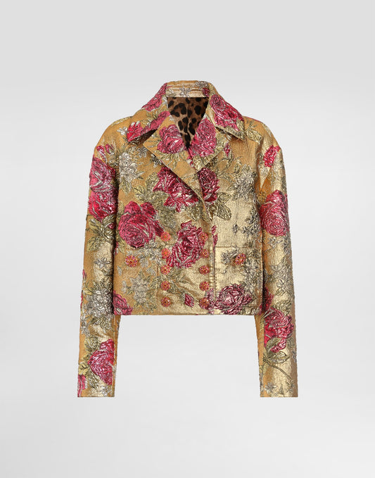 Double-breasted jacket in floral jacquard