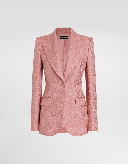 Single-breasted floral quilted jacquard Turlington jacket