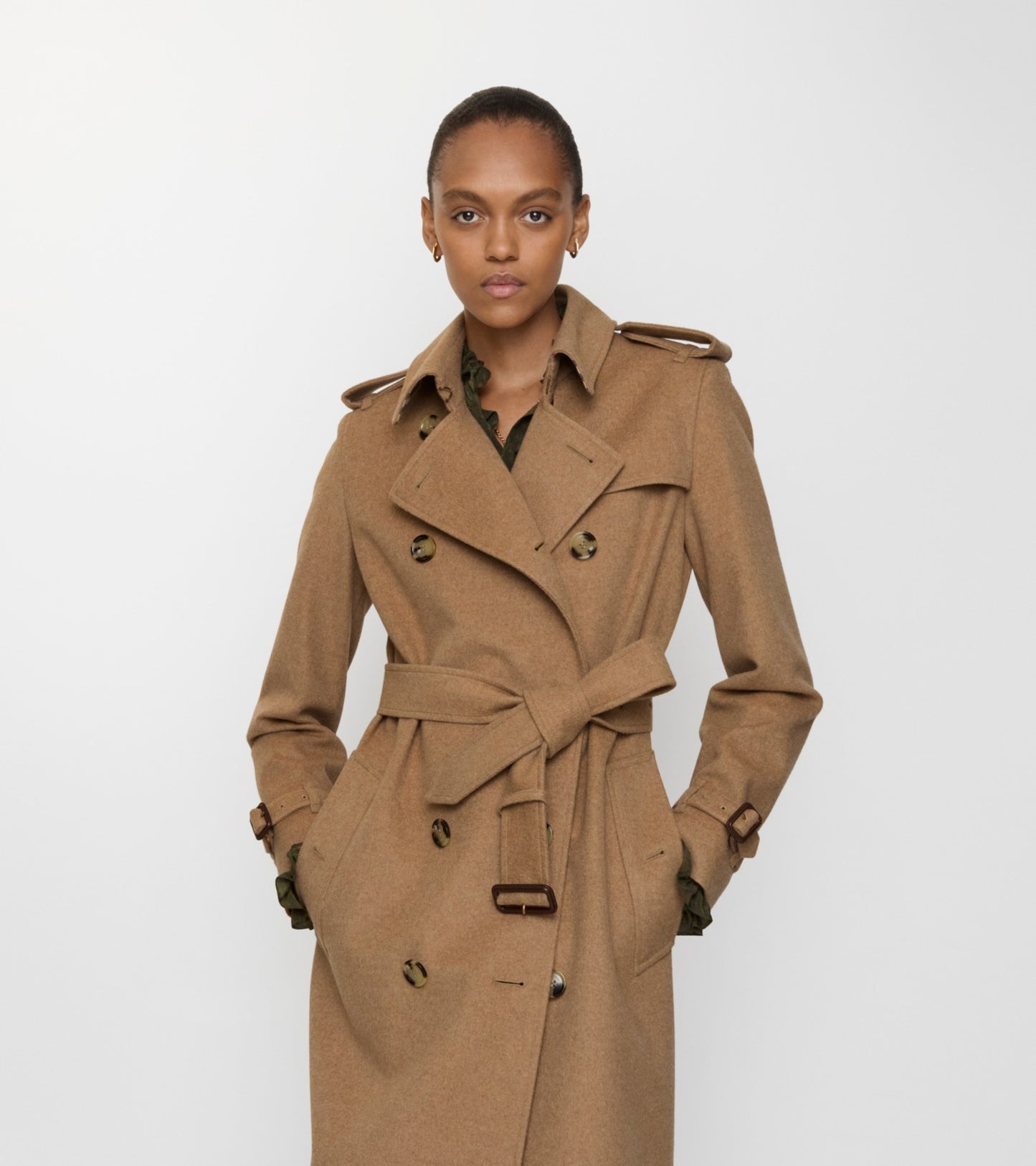Long Cashmere Kensington Trench Coat in Camel beige