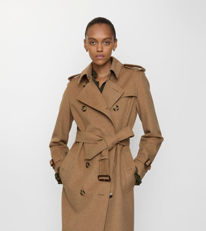 Long Cashmere Kensington Trench Coat in Camel beige